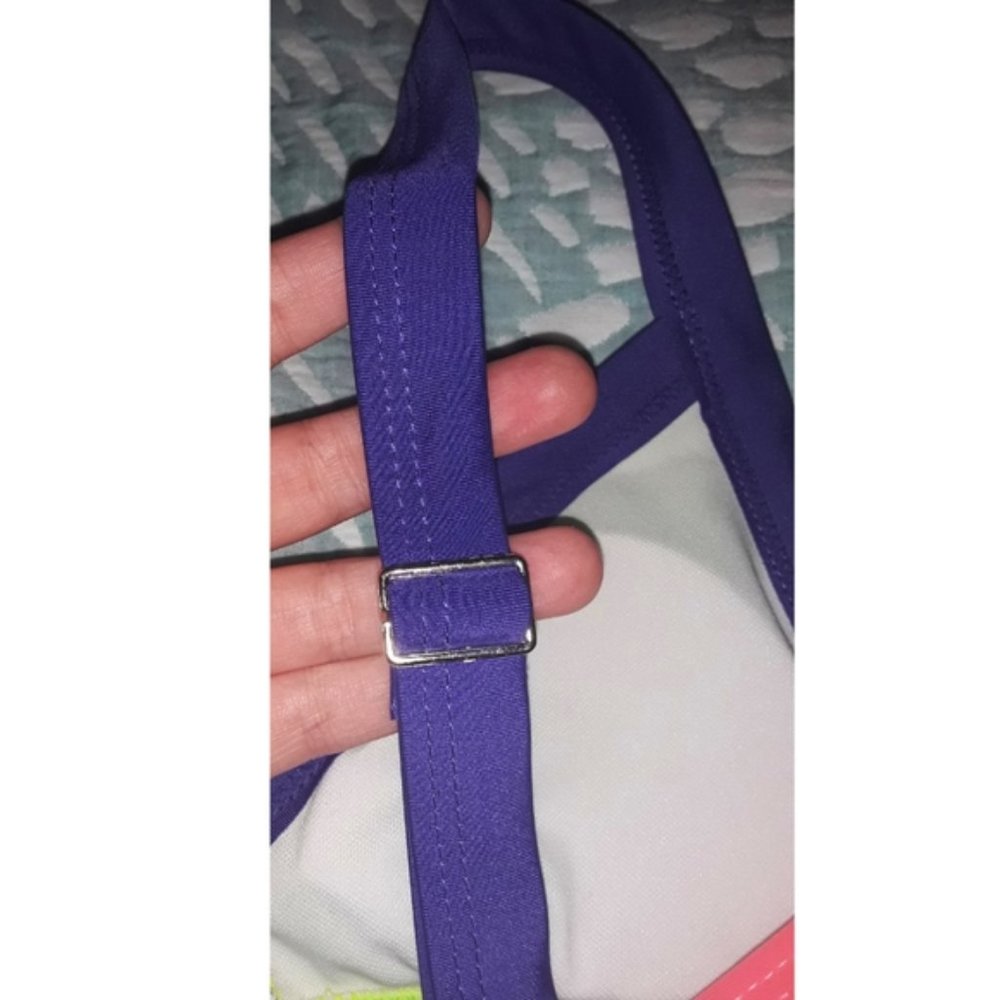 NWOT AGENT PROVOCATEUR REPLICA Strappy Cutout Neon Purple Green Coral Bikini Set - Picture 6 of 9